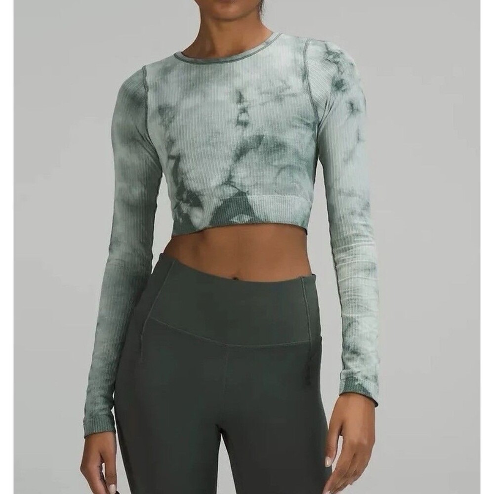 Women's Lululemon Ebb to Street Long Sleeve Shirt Tie Dye Sz 4 Green W3FEIS